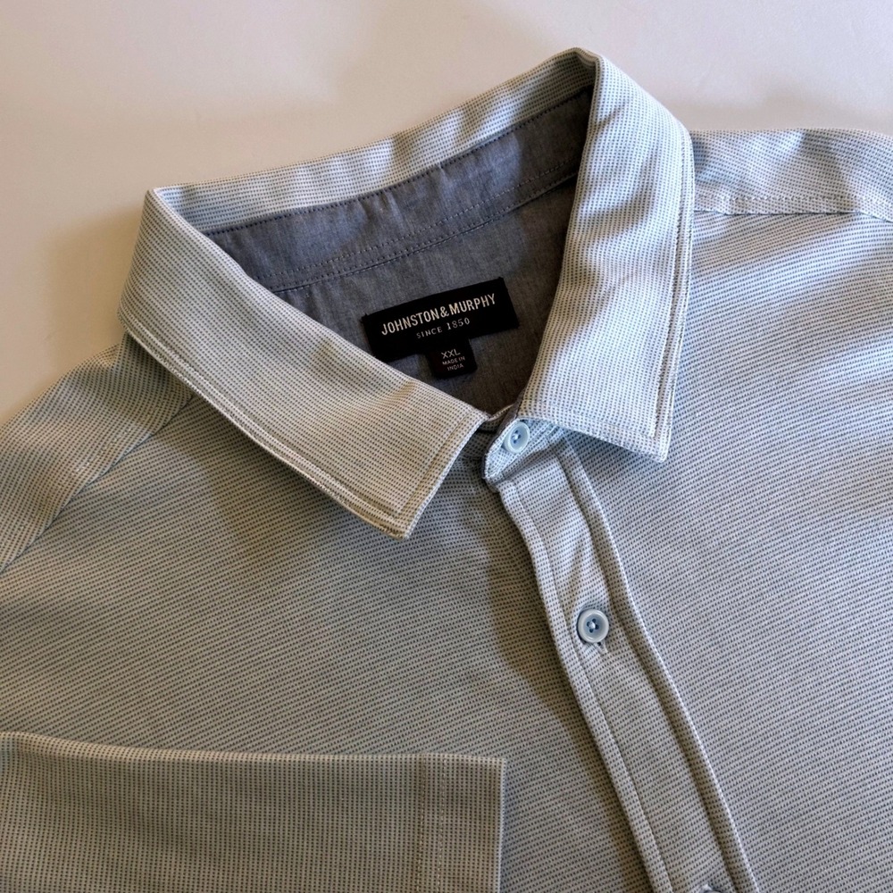 Johnston & Murphy Mens XXL Lt Blue Micro Pattern Short Sleeve Button Down Shirt
